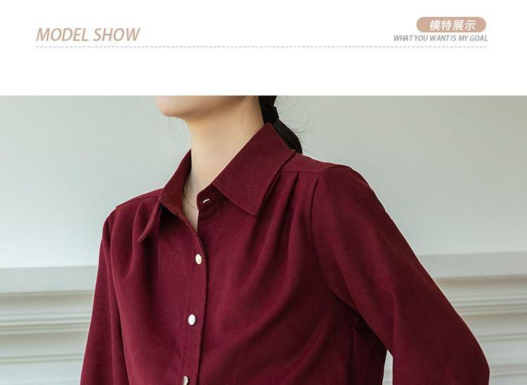 Long-Sleeve Button-Up Plain Shirt Product Image