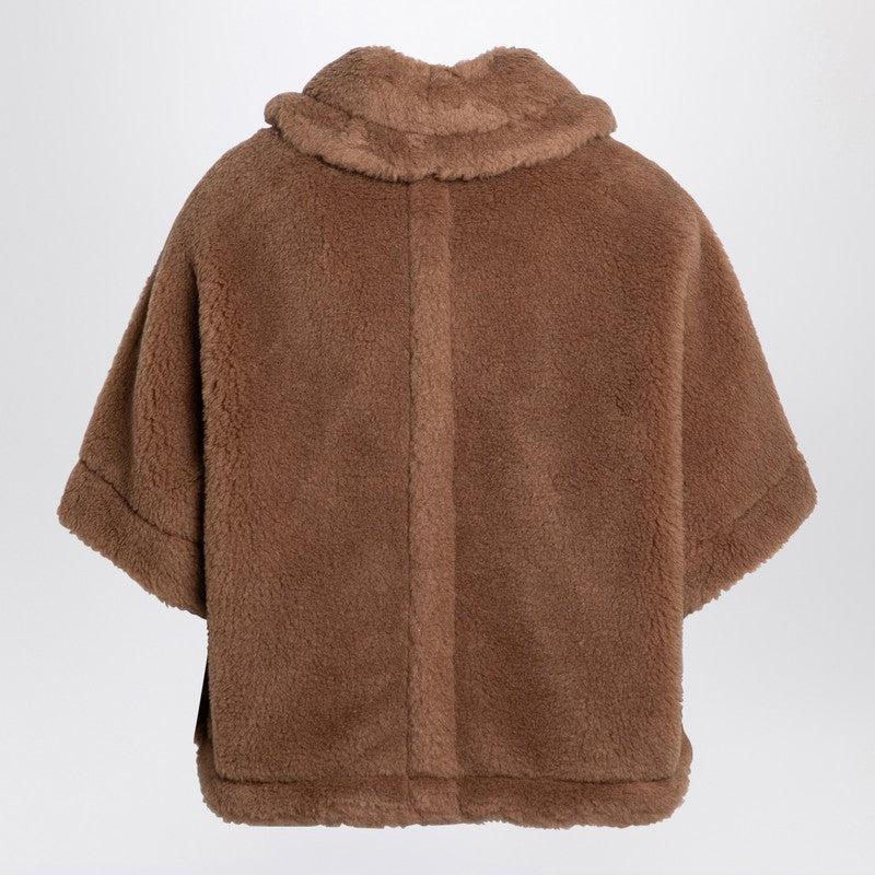 Camel-coloured Boxy Cape In Teddy Fabric Women In White Product Image