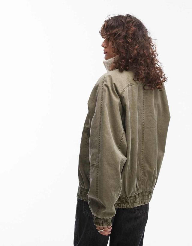 Topshop acid washed bomber jacket in khaki Product Image