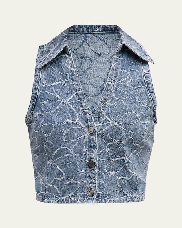 Deacon Floral-Embroidered Denim Vest Product Image