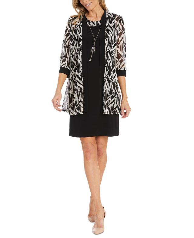 R & M Richards Womens 2-Pc. Printed Jacket & Necklace Dress Set - Black Product Image