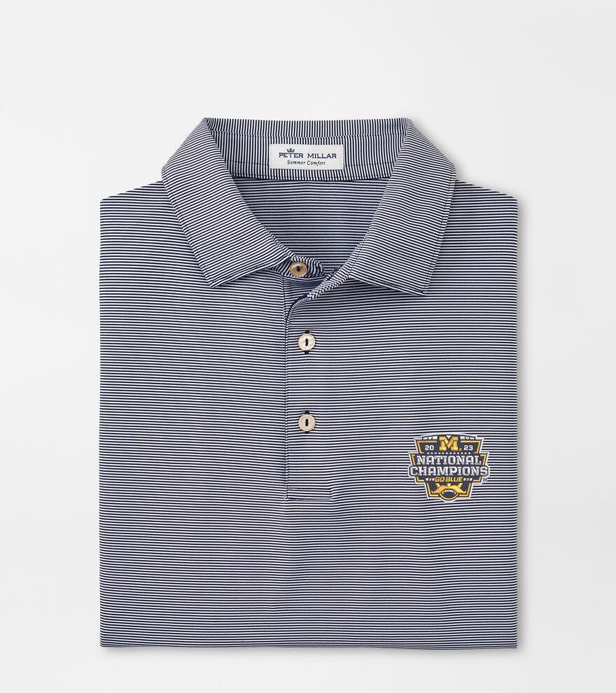 Peter Millar Mens Michigan National Champion Jubilee Stripe Performance Polo | Color: Navy | Size: 3XL Product Image