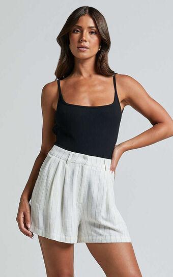 Manon Shorts - Linen Look Tailored Pinstripe Shorts in White Product Image