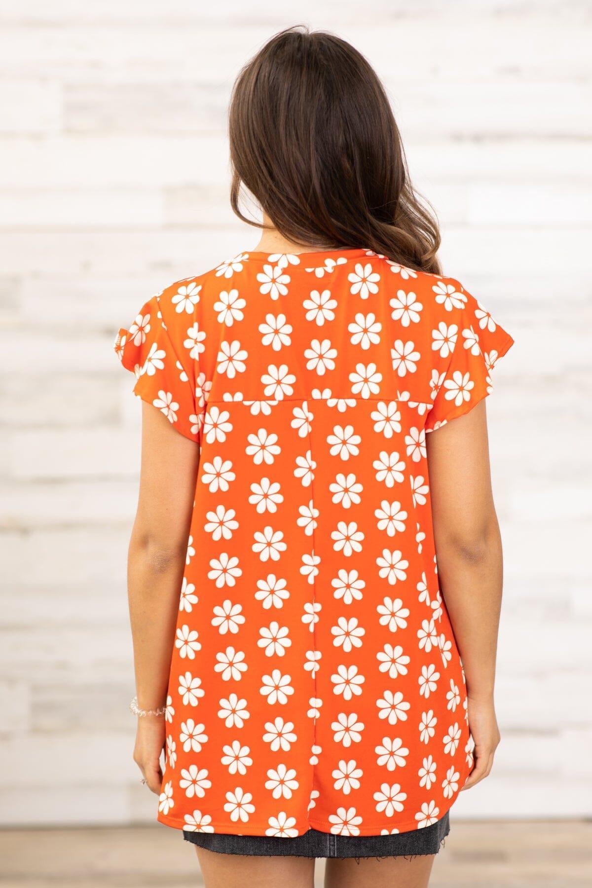 Red and Ivory Daisy Print Ruffle Sleeve Top Product Image