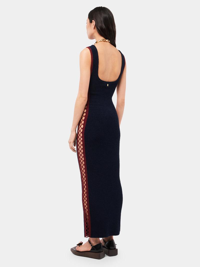 Navy eponge dress with crochet details Product Image