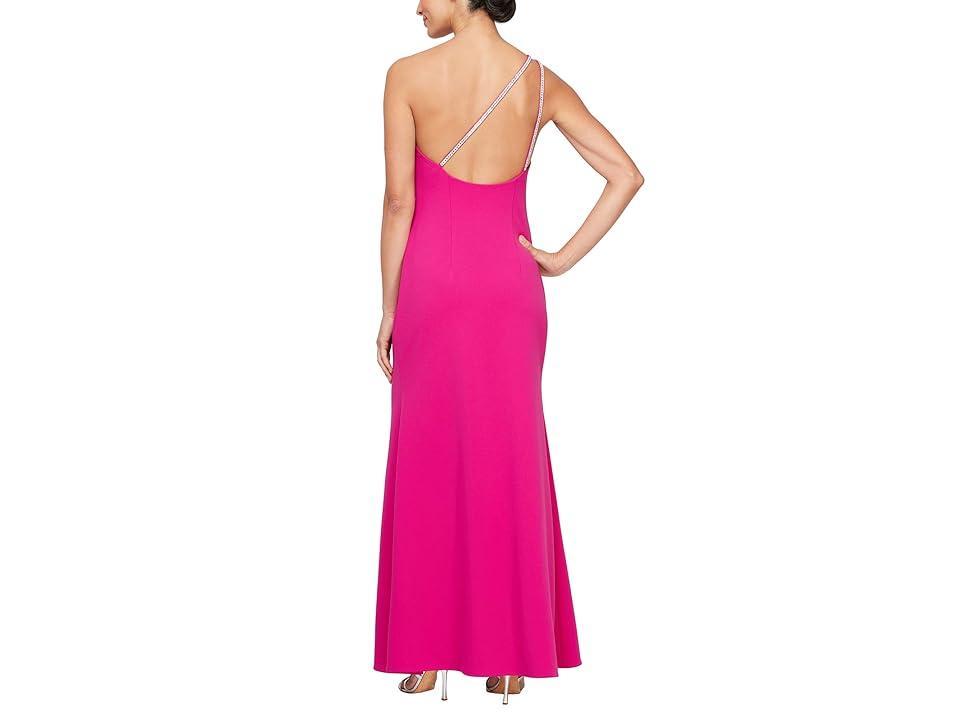 Alex Evenings Long Crepe One Shoulder Dress with Embellished Strap Detail (Fuchsia) Women's Dress Product Image