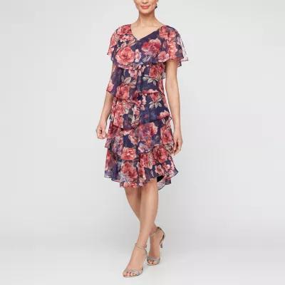 S. L. Fashions Floral Womens Short Sleeve Floral Shift Dress Product Image