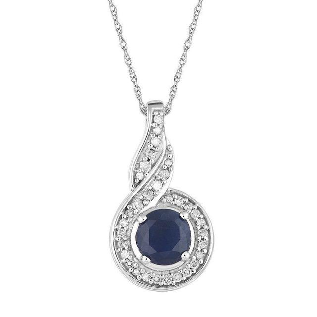 10k White Gold Sapphire  & 1/10 Carat T.W. Diamond Twist Halo Pendant, Womens 10k Whgold Product Image