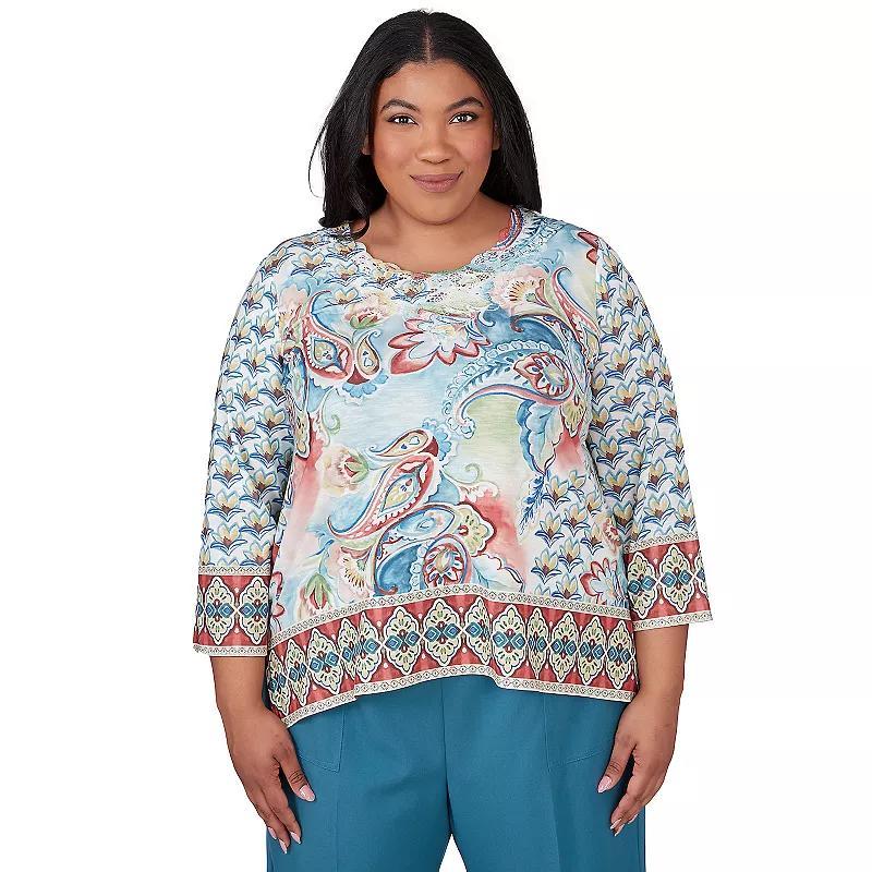 Plus Size Alfred Dunner Pastel Paisley Long Sleeve Top, Womens Product Image