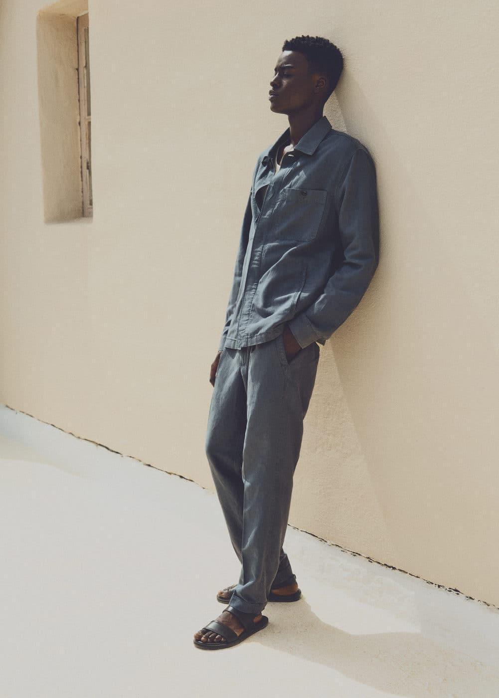 MANGO MAN - Linen-blend slim-fit pants with drawstring indigo blueMen Product Image