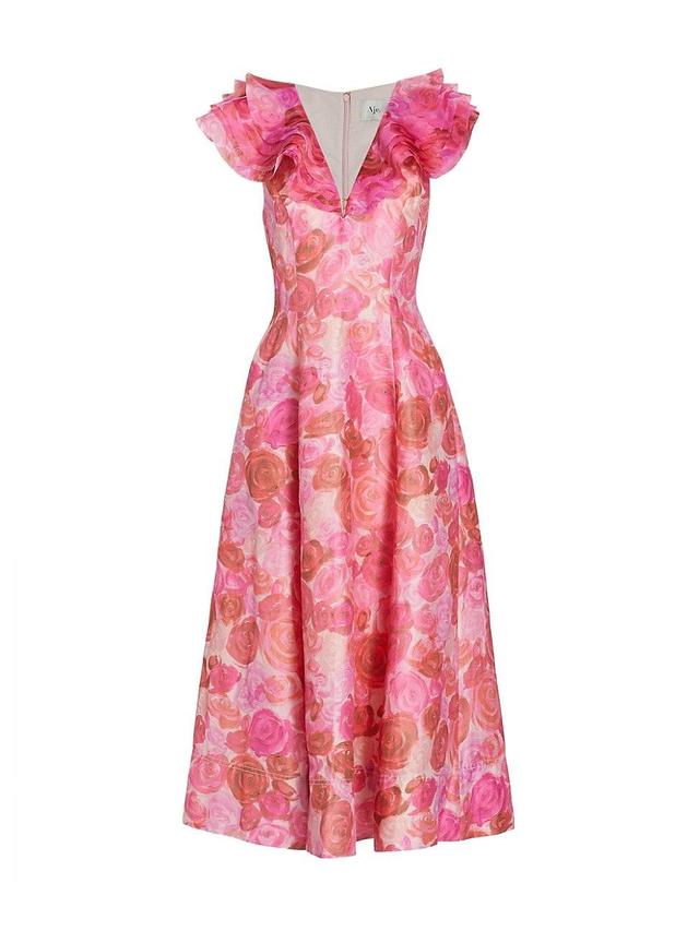 Womens Enchanted Floral Linen-Blend Midi-Dress Product Image