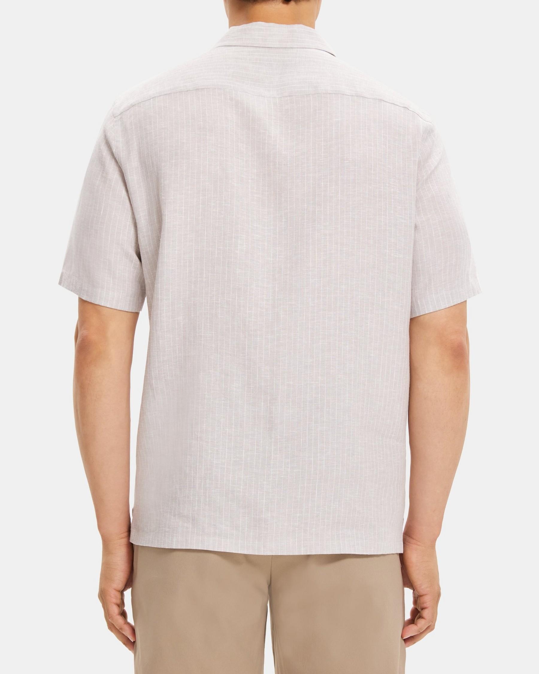 Short-Sleeve Camp Shirt in Striped Linen-Tencel Product Image