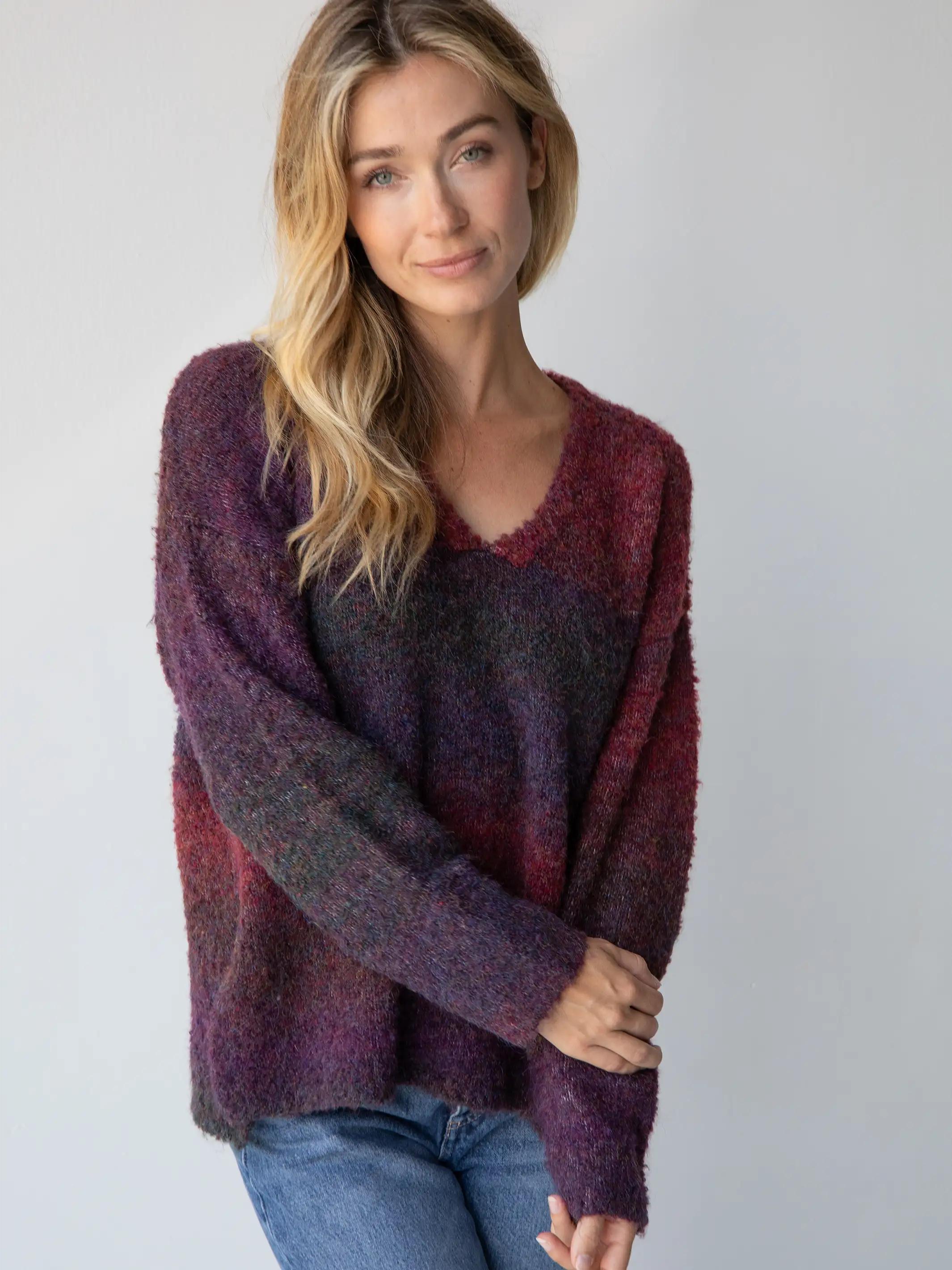 Snuggle Up V-Neck Sweater - Eggplant Product Image