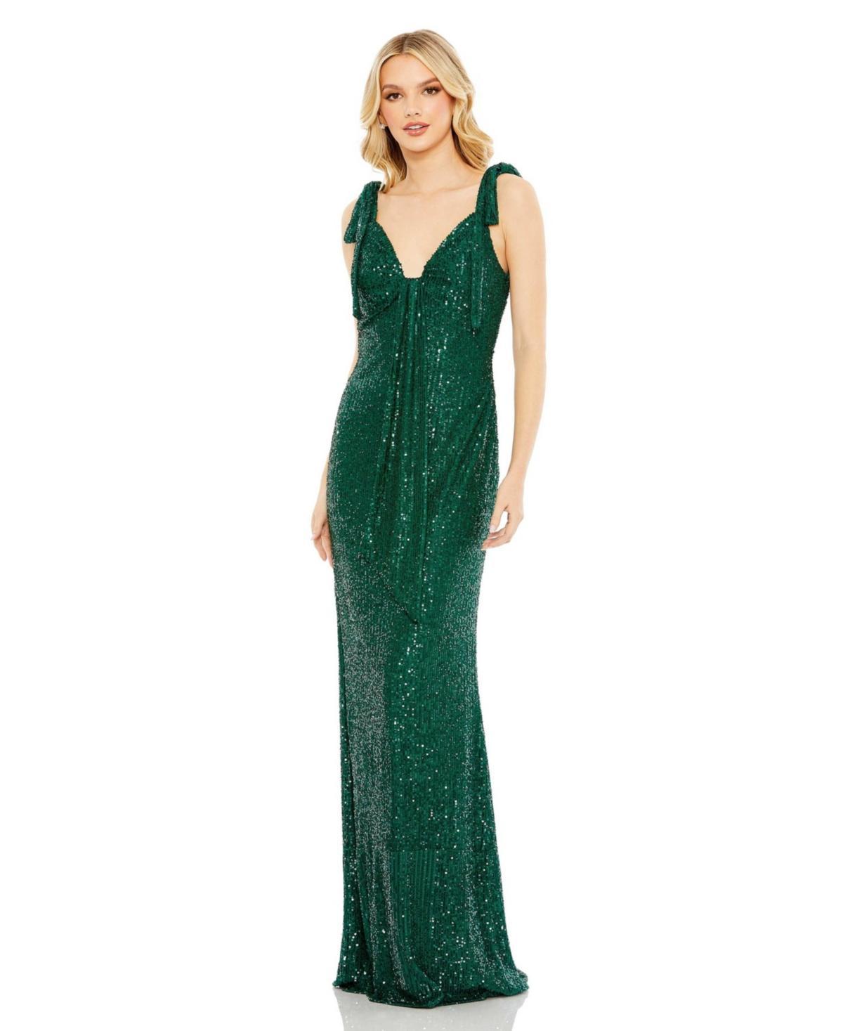 Womens Ieena Sequined Low Back Bow Shoulder Gown Product Image