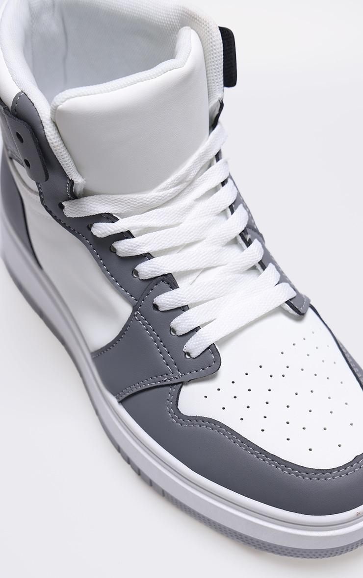 Grey And White PU Contrast Chunky Sole Hi Top Sneakers Product Image