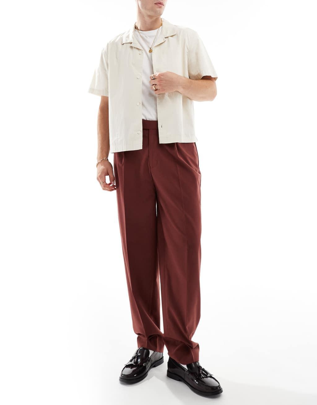 ASOS DESIGN pull on smart oversized tapered pants in burgundy Product Image