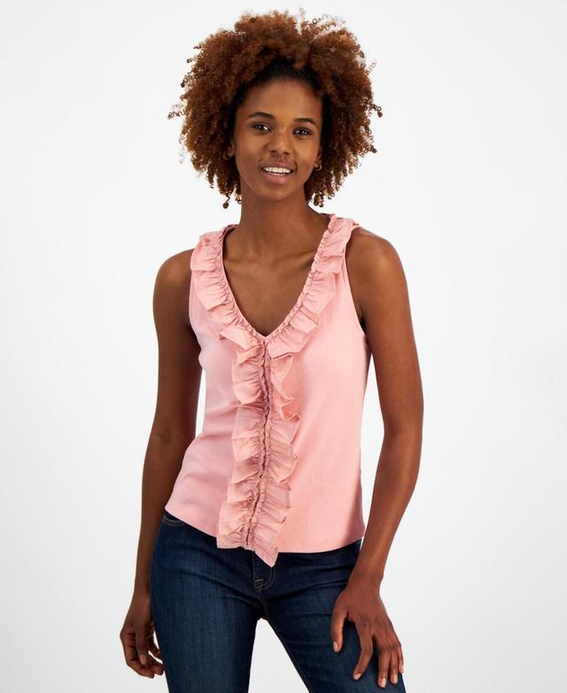 Nautica Jeans Womens Cotton Mixed-Media Ruffled Tank Top Product Image