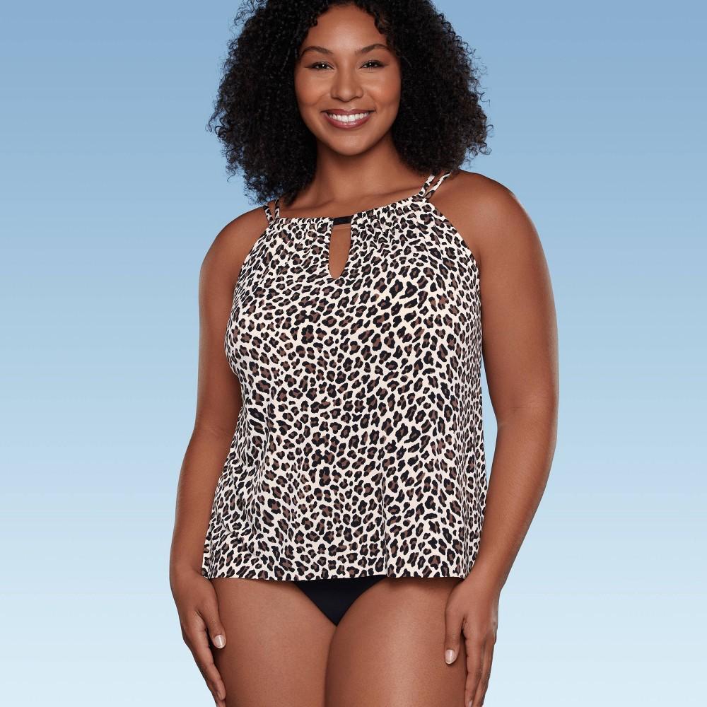 Womens UPF 50 High Neck Keyhole Tankini Top - Aqua Green Multi Animal Print XL Product Image