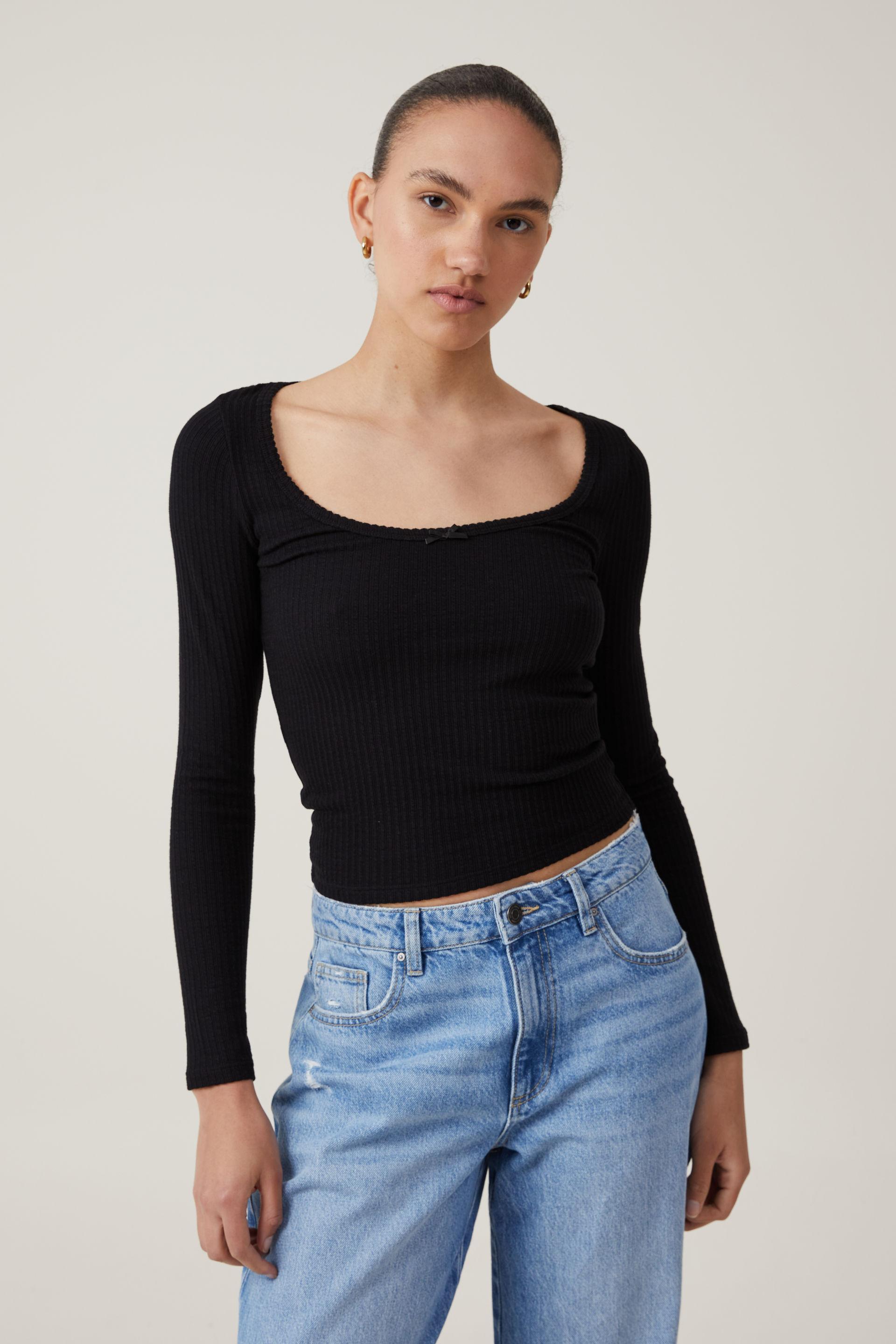 Cotton On Women - Heidi Picot Trim Long Sleeve Top - Black Product Image