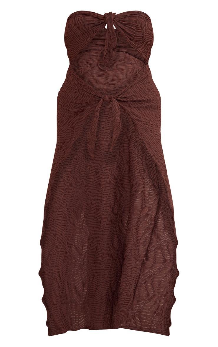 Plus Chocolate Textured Tie Front Mid Beach Dress Product Image