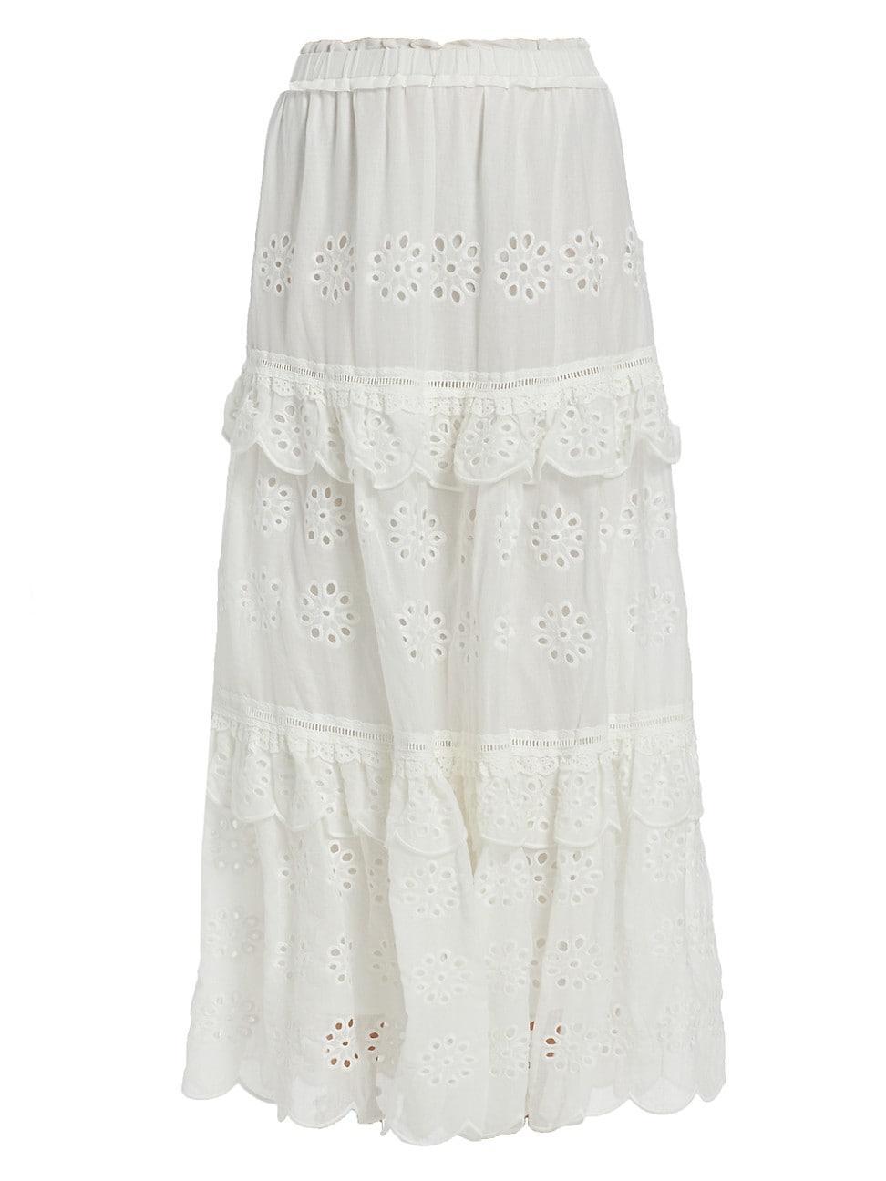 Womens Eyelet Cotton Ruffle Maxi Skirt Product Image