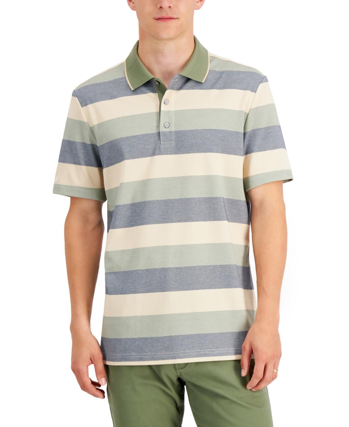 Alfani Mens Regular-Fit Striped Supima Blend Polo Shirt, Created for Macys Product Image