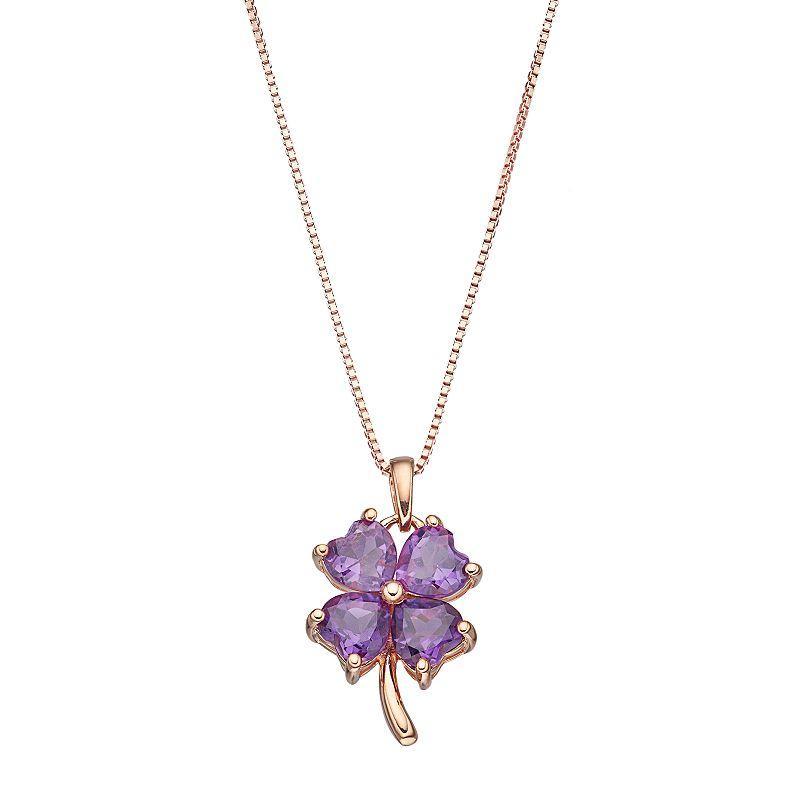 Gemminded 14k Rose Gold Over Silver Amethyst Four-Leaf Clover Pendant Necklace, Womens Purple Product Image