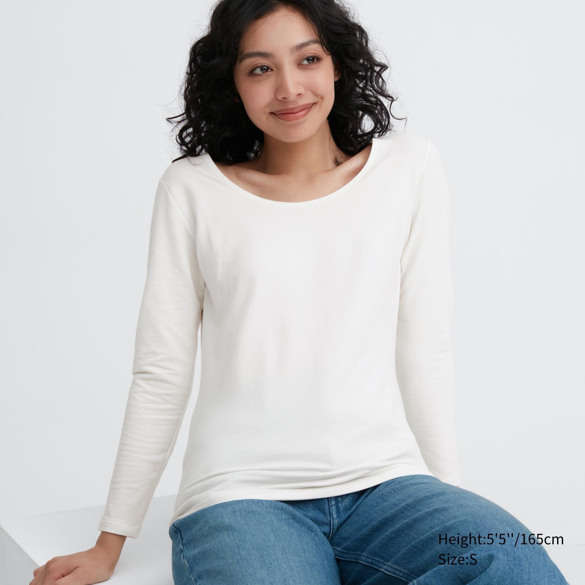 Womens Heattech Cotton Scoop Neck Long-Sleeve T-Shirt (Extra Warm) with Moisture-Wicking Off White Small UNIQLO US Product Image