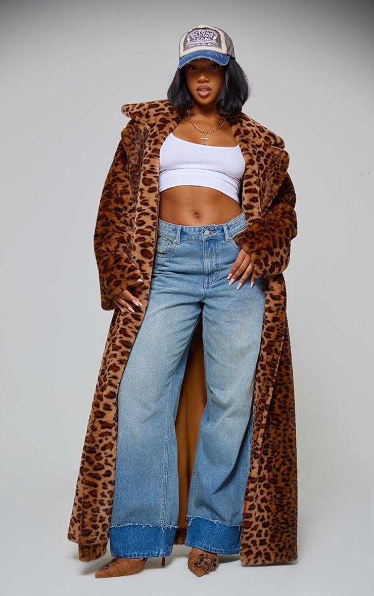 Brown Leopard Faux Fur Maxi Coat Product Image