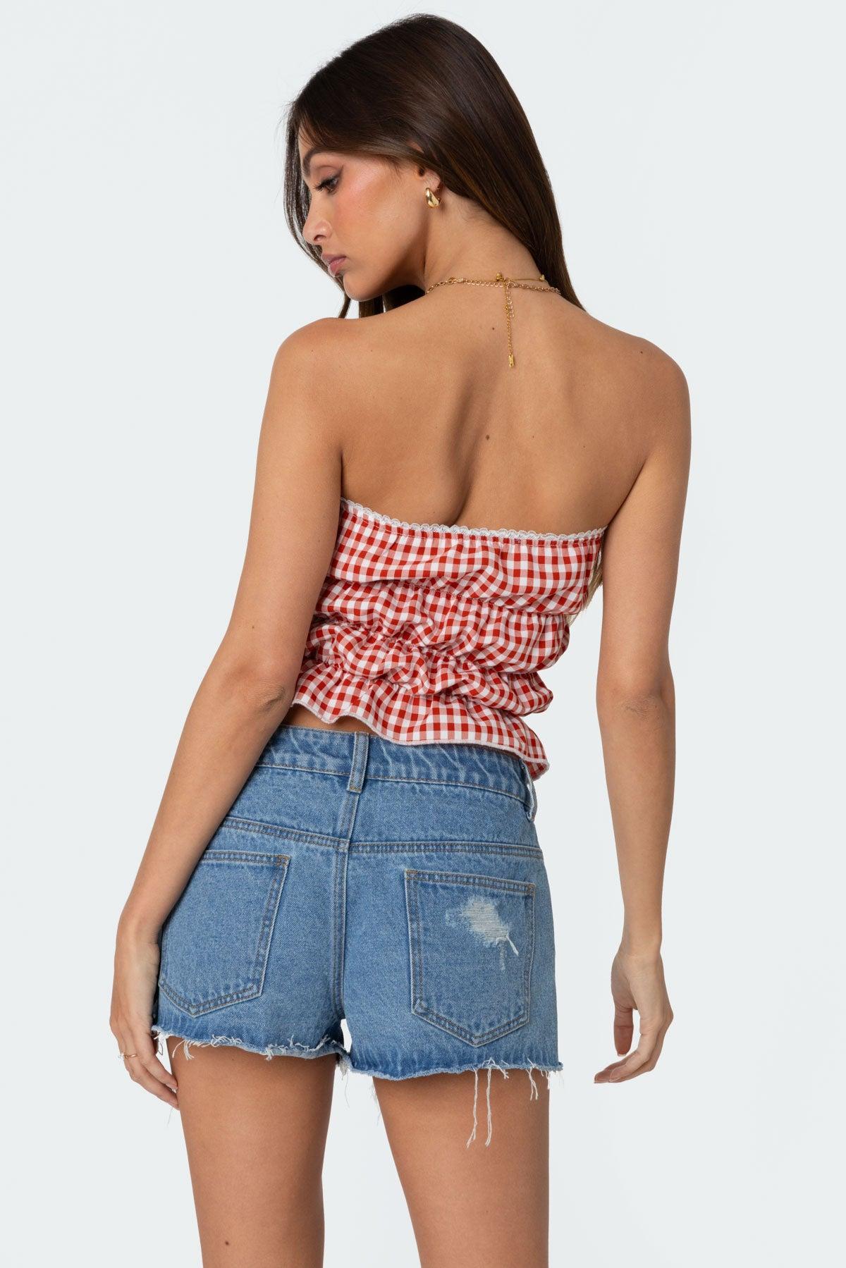 Lanna Gingham Elastic Scrunch Top Product Image