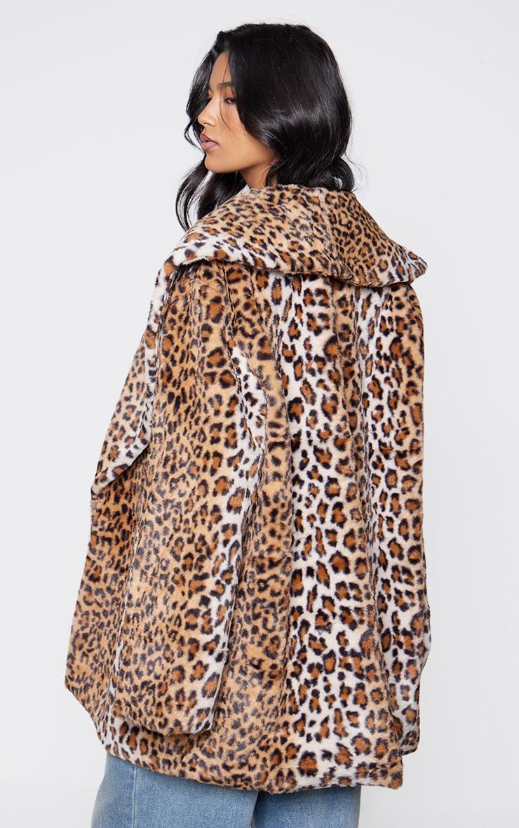 Brown Leopard Faux Fur Midi Coat Product Image