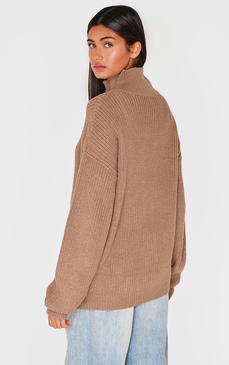 Light Mocha Thick Rib Knit Zip Up Cardigan Product Image