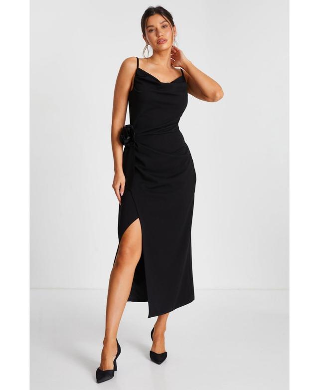 Quiz Womens Scuba Crepe Cowl Neck Maxi Dress With Corsage Detail Product Image