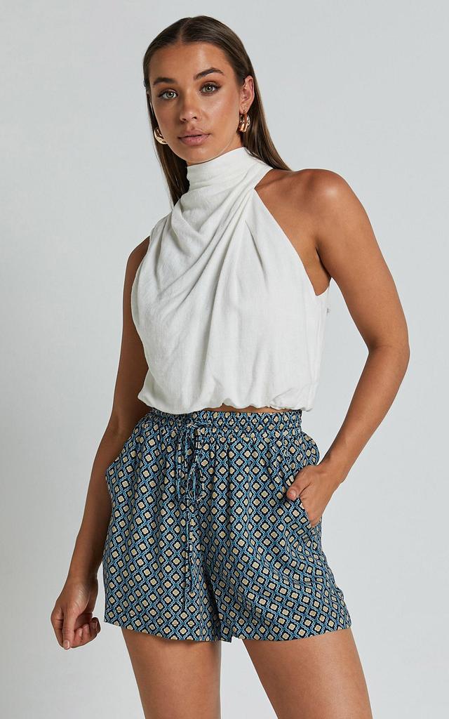 Brunita Shorts - High Waisted Tie Shorts in Tile Geo Product Image