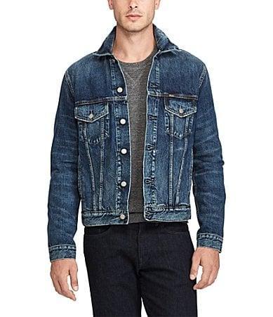 Mens Faded Denim Trucker Jacket Product Image