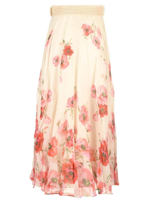 Floral Print Belted Maxi Skirt In Beige Product Image