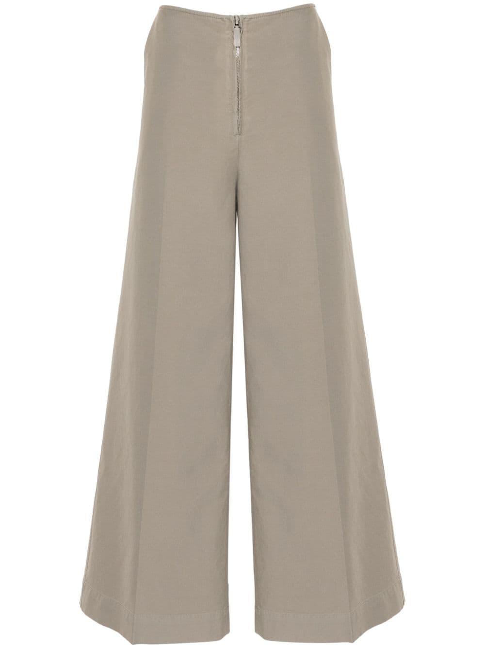 Cotton Wide-leg Trousers In Grey Product Image