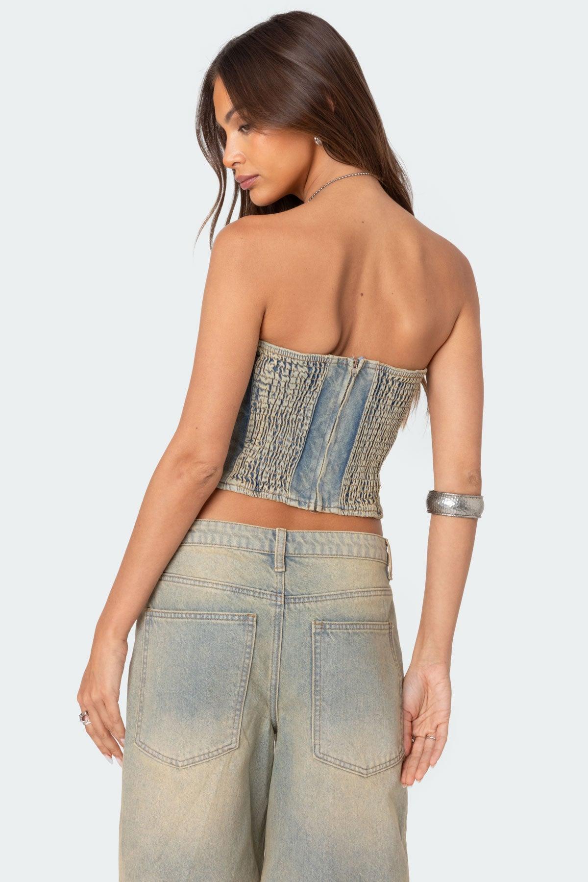 Shira Washed Denim Tube Top Product Image