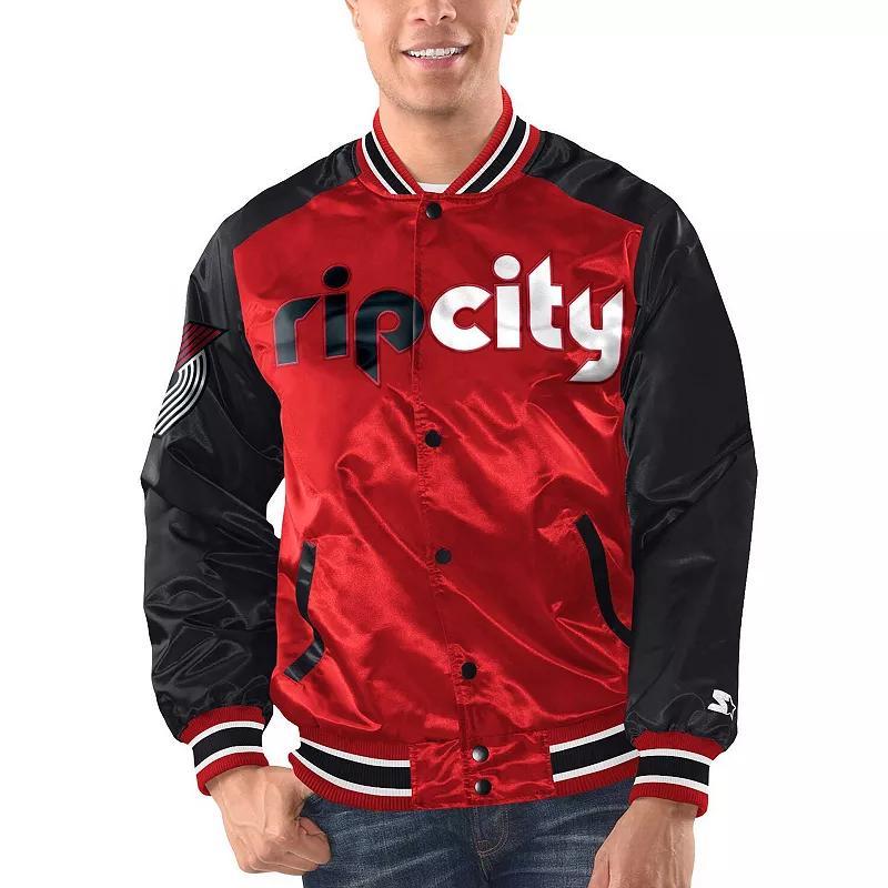 Mens Starter /Black Portland Trail Blazers Renegade Satin Full-Snap Varsity Jacket Product Image