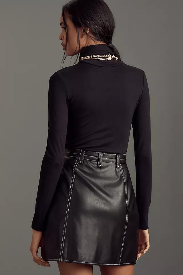 Maeve Faux-Leather Button-Front Belted Mini Skirt Product Image