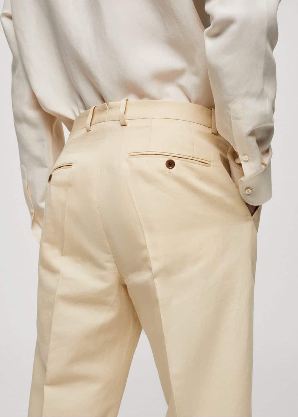 MANGO MAN - Cotton linen suit pants with pleats pastel yellowMen Product Image