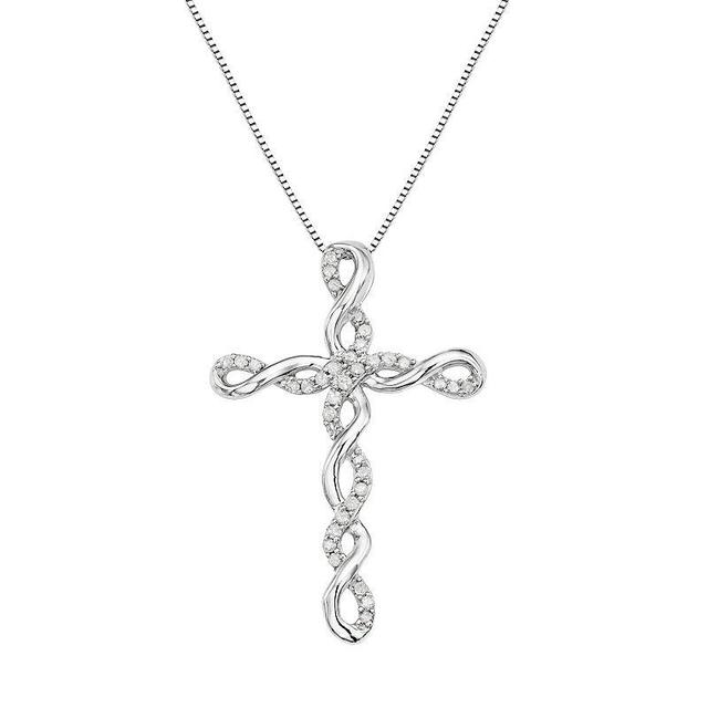 Sterling Silver 1/5 Carat T.W. Diamond Twist Cross Pendant Necklace, Womens White Product Image