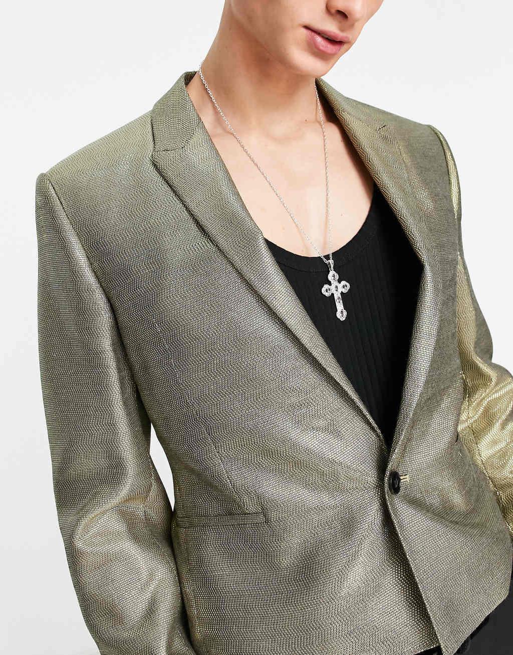 ASOS DESIGN cropped blazer in gold shimmer  Product Image