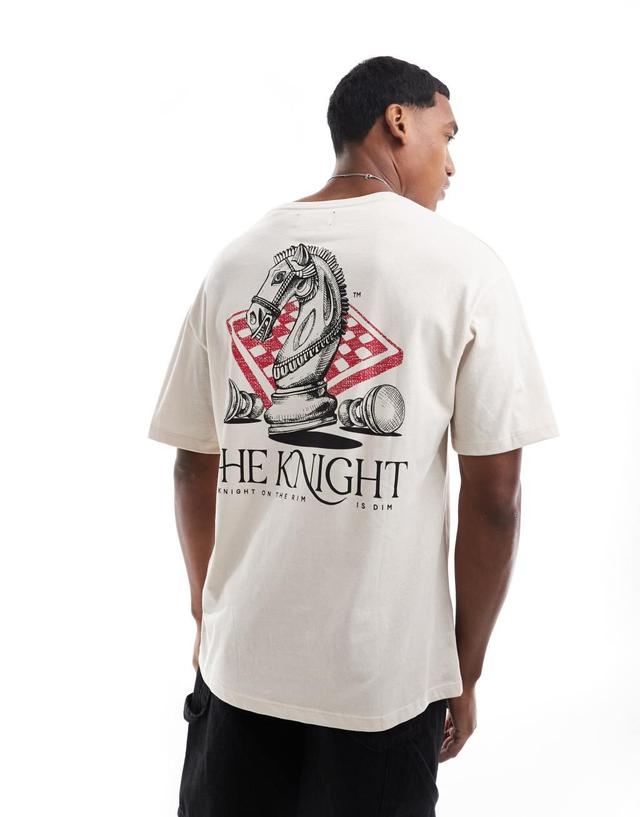 ADPT oversized T-shirt with knight back print in cream Product Image