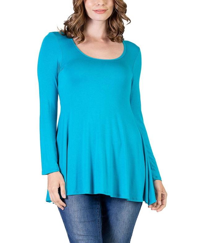 24seven Comfort Apparel Womens Long Sleeve Swing Style Flare Tunic Top Product Image