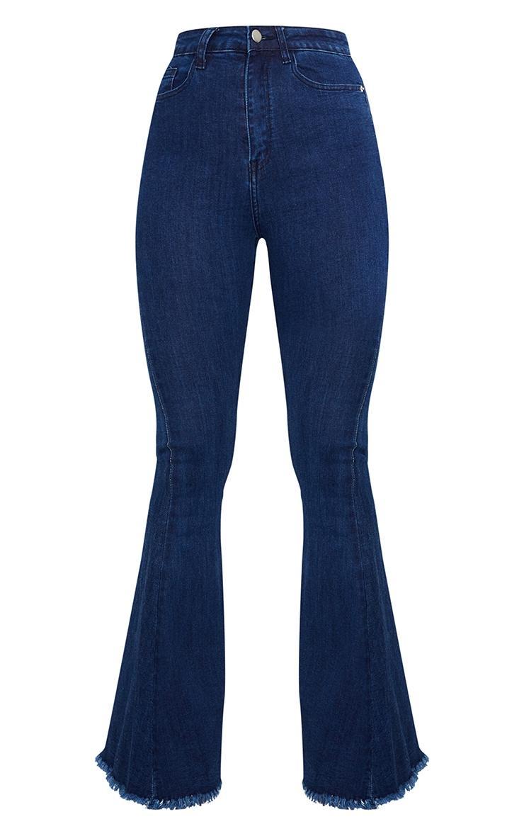 Indigo Raw Hem Extreme Bell Flare Jeans Product Image