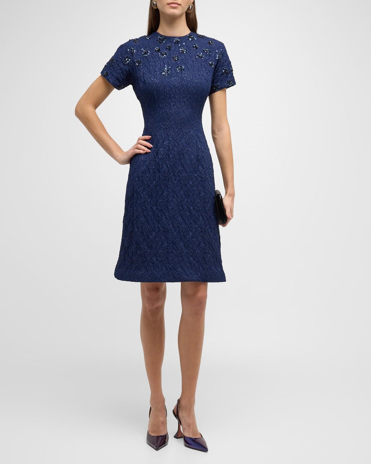 Sequined Floral Jacquard Midi Dress Product Image