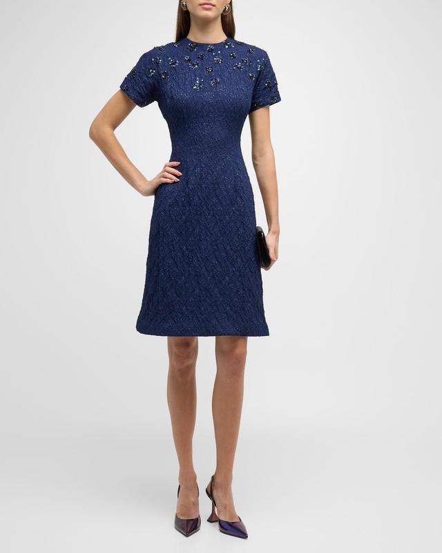 Womens Beaded Metallic Jacquard Cocktail Dress Product Image