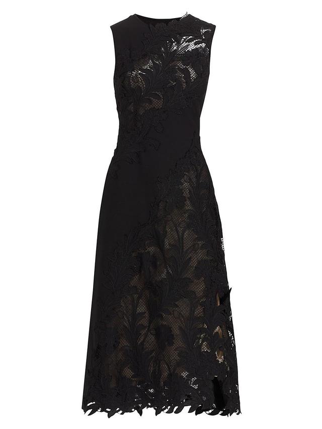 Womens Wool-Blend Guipure Lace Sleeveless Midi-Dress Product Image