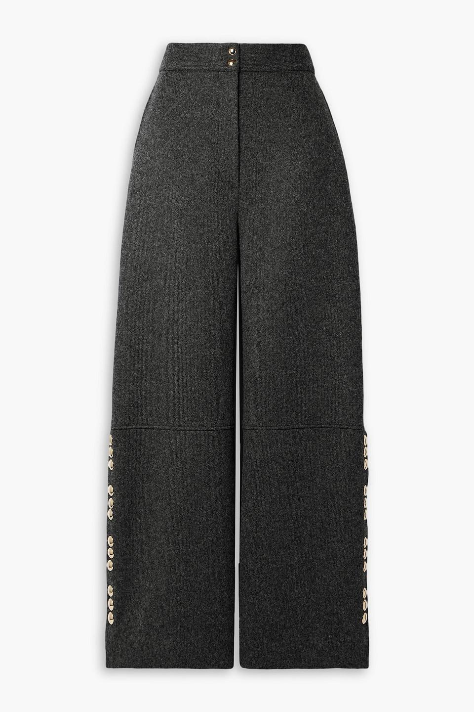 KHAITE Krisla Embellished Wool-blend Wide-leg Pants In Anthracite product image